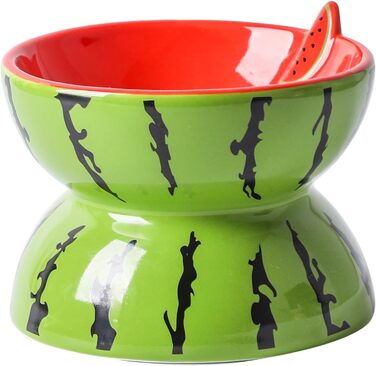 Котло propositions, піднята керамічна миска для котів, миска для їжі з підставкою, миска для котів, що запобігає блювоті, для кошенят, придатна для миття в посудомийній машині (рожевий) (кавун)