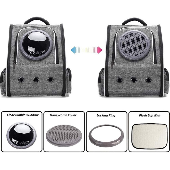 Рюкзак для тварин: переноска для кота/собаки до 10 кг, сірий, дихаючий, для подорожей, схвалений авіакомпаніями