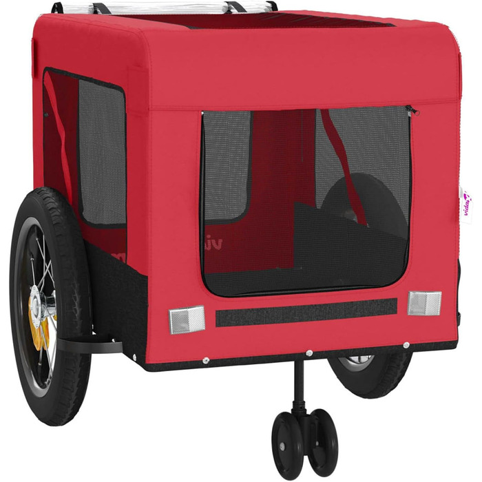 Перетягувач для собак на велосипеді Robuster - Oxford, залізо, PVC, червоний & чорний, 120x54,5x53 см - з PVC-дах та зручною платформою, для маленьких собак та домашніх тварин, модель 93929