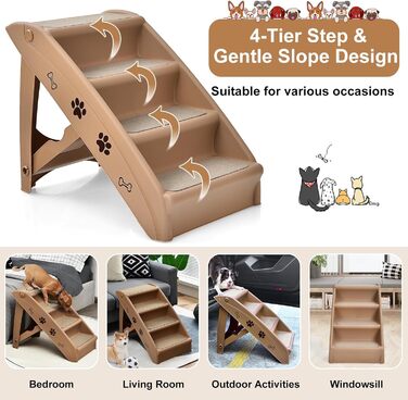 Сходинка для тварин SOARS: 4 сходинки, килимок з повсті, для собак та котів до 60 кг, антиковзаюча, для ліжка, авто, дивану (колір: коричневий)