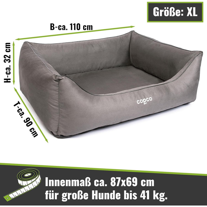 Крісло-ліжко для собак великих порід CopcoPet, XXL, 110x90 см, антиковзаюче, з штучної шкіри, сірого кольору