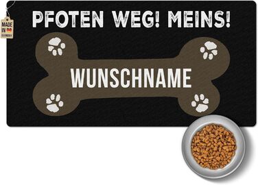 Персоналізована килимок для годування собак з іменем - Paw Away, Meins! - килимок для корму для собак, миючий, неслизький (80 x 40 см)
