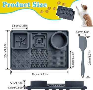 Шлека для собак Cooltto з лопаткою та нержавіючою чашею, силіконова підкладка з присосками для догляду за шерстю, купання та обрізки кігтів. Модель C & B (темно-сірий)