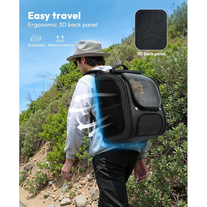 Рюкзак для кота Pecute з сіткою, чорний, великий: зручний та дихаючий для перевезення тварин