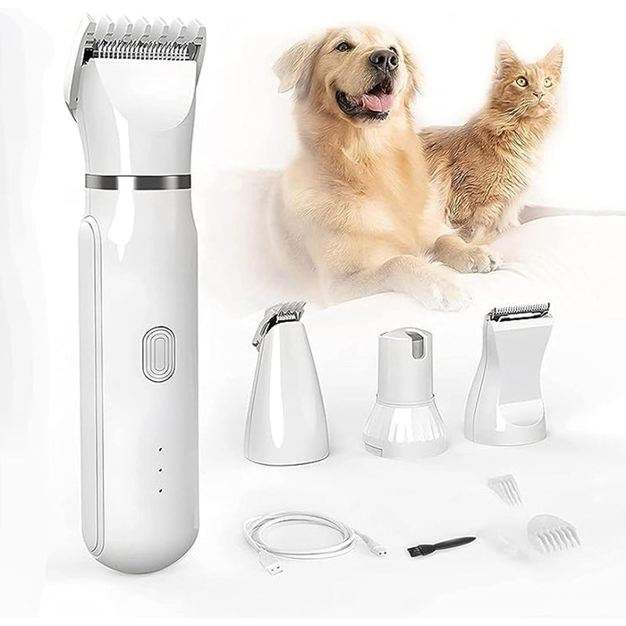Триммер для собак та котів 4-в-1: стрижка лап, обличчя та тіла. Безшумна, вологостійка, акумуляторна модель