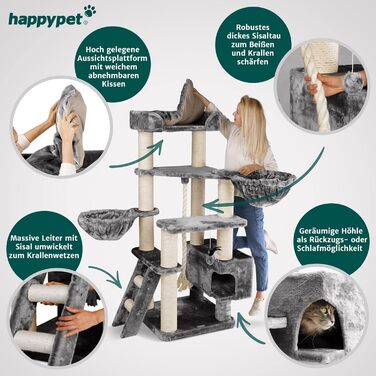 Дряпак для великих котів HAPPYPET Jacob XXL, стійкий кіт-дерево до стелі з сизалевими стовпами та товстою основою, ідеальний для великих порід
