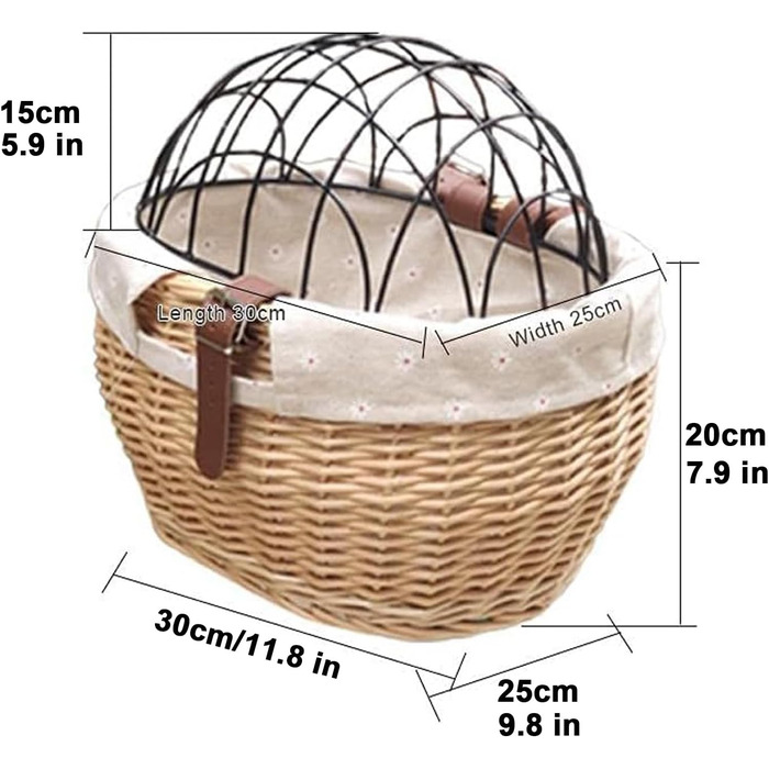 Корзина для собак на велосипед з металевим покриттям, плетені корзинки для тварин, корзина для велосипеда з лози для маленьких собак, котів та інших домашніх тварин