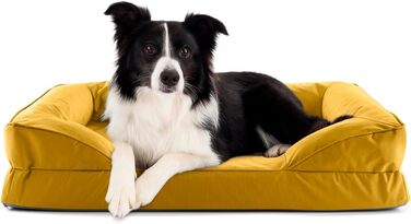 Ортопедичне собаче ліжко Lumaland для відпочинку вдома та на вулиці | 70x60 см | Жовтий | Водонепроникне, з неслизьким дном