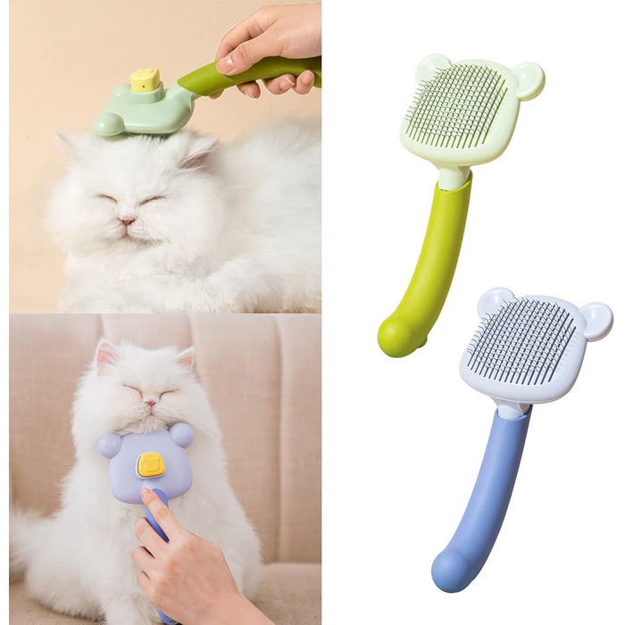 Самоочищувана щітка для вичісування шерсті у формі ведмедика. Покращує кровообіг, легко чиститься. Підходить для всіх типів шерсті, котів та собак з довгою шерстю. Зелена.