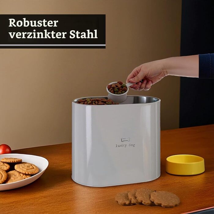 Контейнер для ласощів та кормів для собак Premier Housewares Adore Pets Lucky Dog з ложкою, натуральний колір, 6.5 л