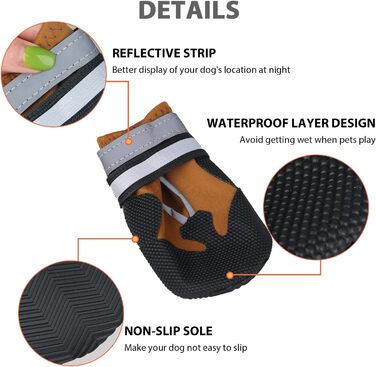 Чоботи для собак REESTBOO: захист лап, 4 шт., водонепроникні, антиковзні, з відбиваючим ремінцем, на липучці, для великих собак, (S, Коричневий)