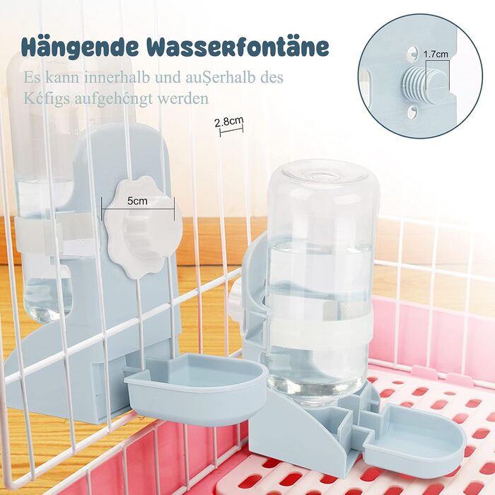 Автоматичний диспенсер для води HYLYUN для тварин, 500 мл, підвісний, для морських свинок, шиншил, їжаків, горностаїв (блакитний)