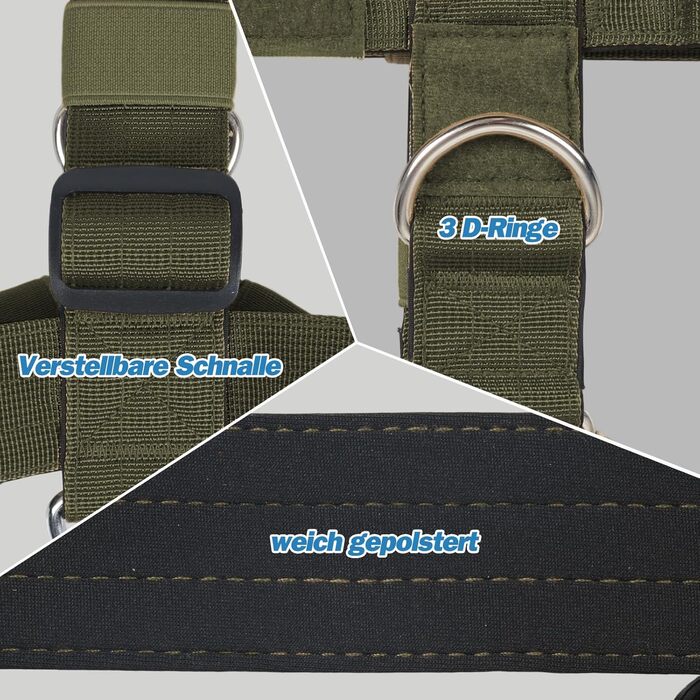 Шлейка для собак FeimaX великих порід, тактична, не тягне, дихаюча, зручна, зелена (L)