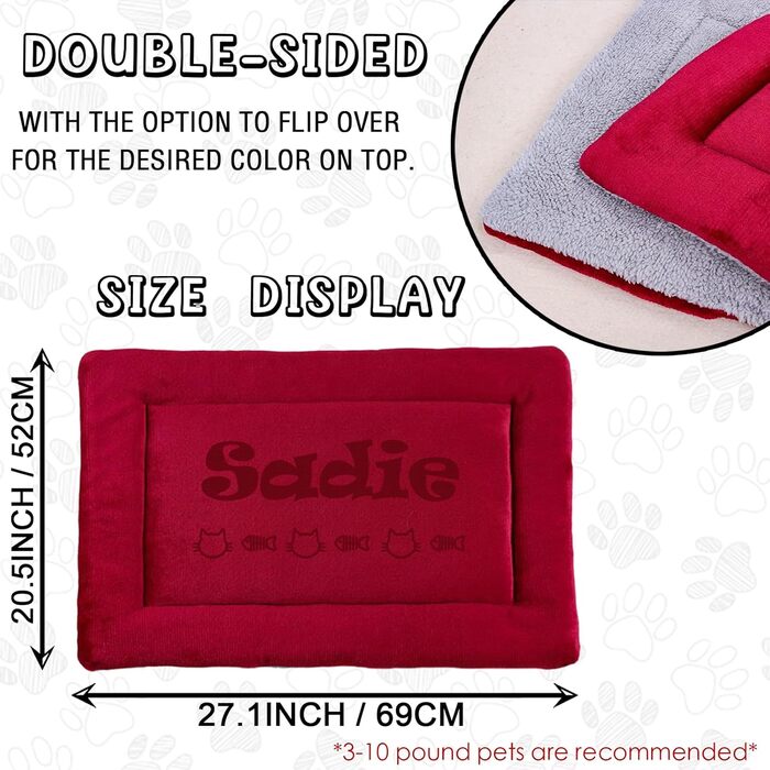 Персоналізована килимок для собак, індивідуальне собаче ліжко для вольєру, миється, килимок для сну домашніх тварин, подарунок для любителів собак і котів (69x52 см, Червоний)