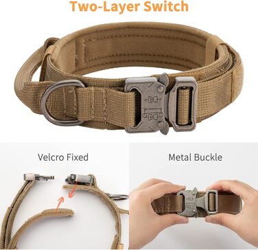 Нашийник для собак регульований з контролем, тактичний нашийник з нейлону, м'який нашийник з металевою застібкою, для середніх та великих собак, для полювання, тренувань, активного відпочинку, сірий, L (45-55 см), XL (55-62 см)