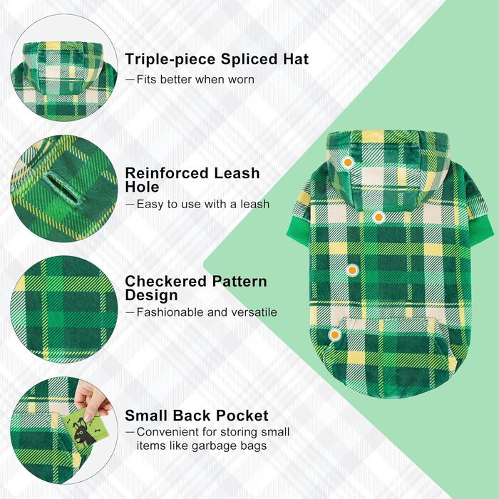 Світшот для собак з флісу BEAUTYZOO з капюшоном, кишенею та отвором для повідка, еластичний, для маленьких, середніх та великих собак, одяг для осені, зими, холодних днів, теплі дизайнерські куртки для собак, M/L (довжина спини: 46 см, обхват грудей: 64 с