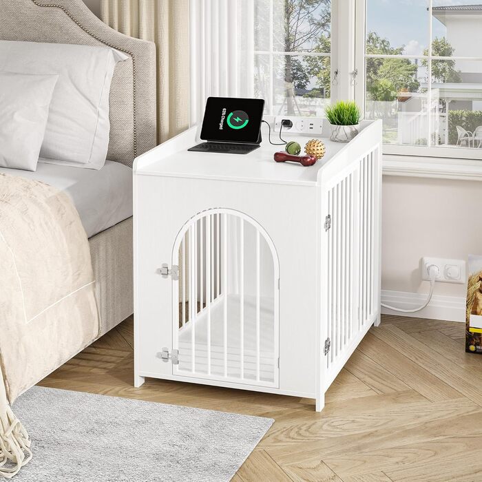 Сучасна собача будка Hzuaneri з USB та розеткою, 2 двері, 90x63x79 см, біла