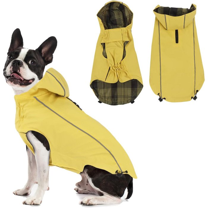 Водонепроникна куртка для собак Vejaoo з капюшоном, світловідбиваючі елементи, XL, жовта