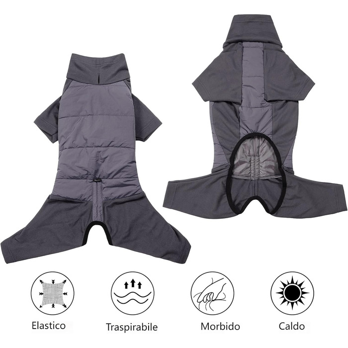 Зимовий одяг для собак Dotoner: теплий флісовий комбінезон з отвором для шлейки (L, сірий)
