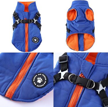 Тепла куртка для собак, жилет, повід, 2-в-1 зимова куртка, без тяги, жилет для собак, повід, комплект, куртка для цуценят, маленьких та середніх собак, блакитний (S)