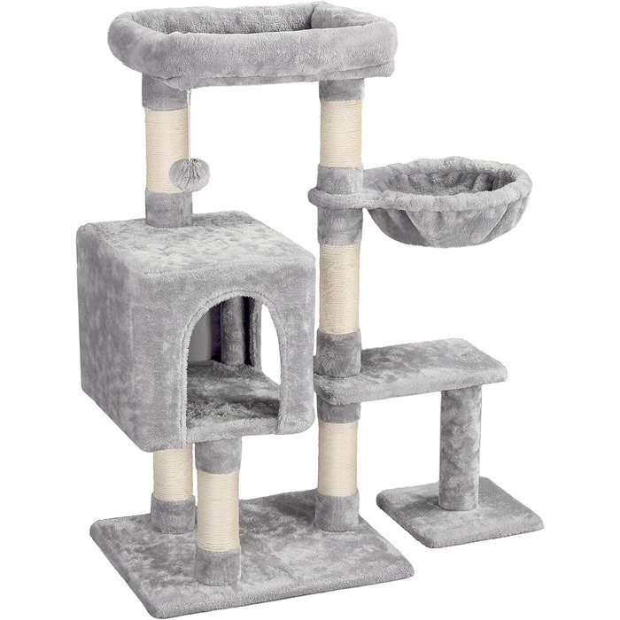 Кігтеточка для котів Yaheetech, 96 см, з корзиною-будиночком та сизалевим покриттям, кліматична колона, сірий колір