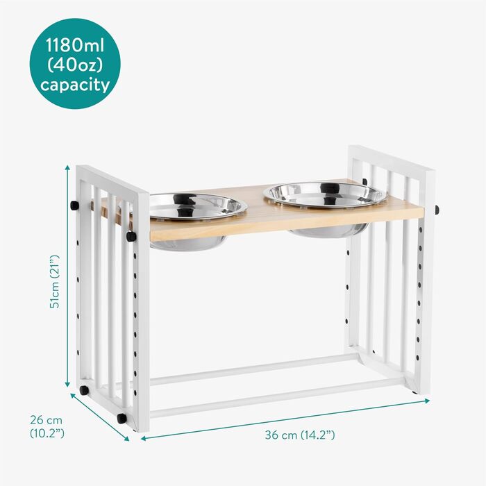 Підвищена годівниця для собак Navaris - Регульована висота, нержавіюча сталь 304, 1180 мл, миється в посудомийній машині, з клейкими точками