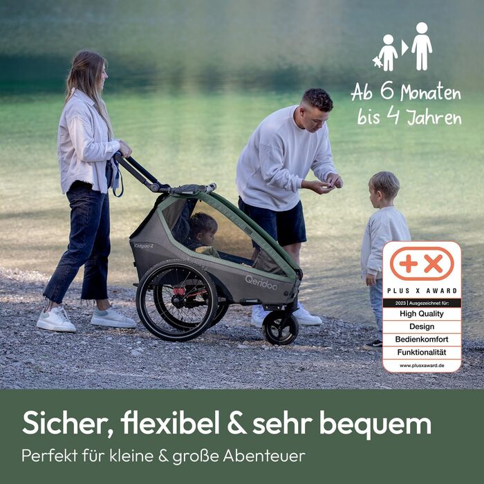 Qeridoo Kidgoo 2: Причіп для велосипеда на 2 дітей з підвіскою та ARS, коляска-візок, дитячий велопричіп, вантажний відсік 45L, Ivy Green