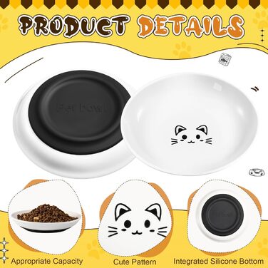 Набір з 6 керамічних мисок для котячого корму, миски для котів, миски для кошенят, антиковзаюча підставка, широкі та плоскі миски для їжі