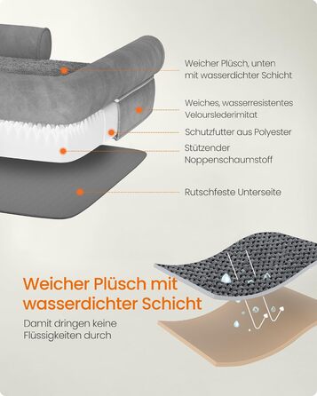 Ортопедичне ліжко для собак Feandrea, м'яке, з піднятими бортиками, знімний чохол, 106 x 76 x 18 см, сірий