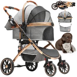 Візок для собак YITAHOME 3в1, до 22 кг, з алюмінієвим каркасом, амортизаторами, рюкзаком та тримачем для напоїв (сірий)