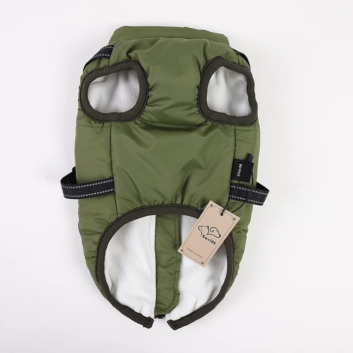 Зимова жилетка для собак - тепла жилетка для собак, бавовна, з нагрудником, зелена, розмір L