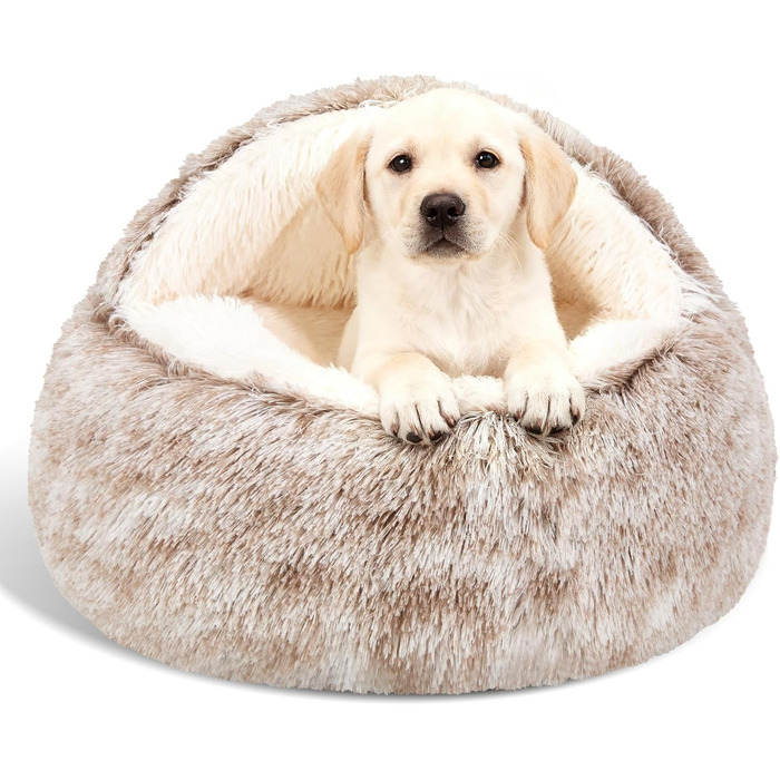 Кругле ліжко для собак MADDEMCUTE, Donut-ліжко, штучне хутро, антиковзаюче, для собак маленьких, середніх та великих порід, розмір M (61x61 см), колір кава