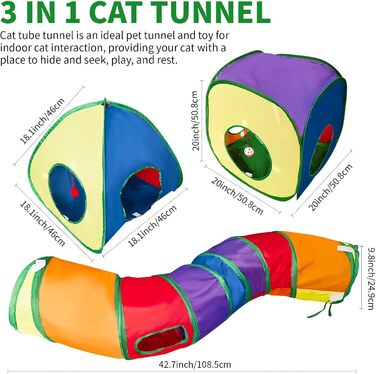 Туннель-іграшка для котів 3 в 1 з лабіринтом, куб, намет - інтерактивна іграшка для кошенят, цуценят, кроликів