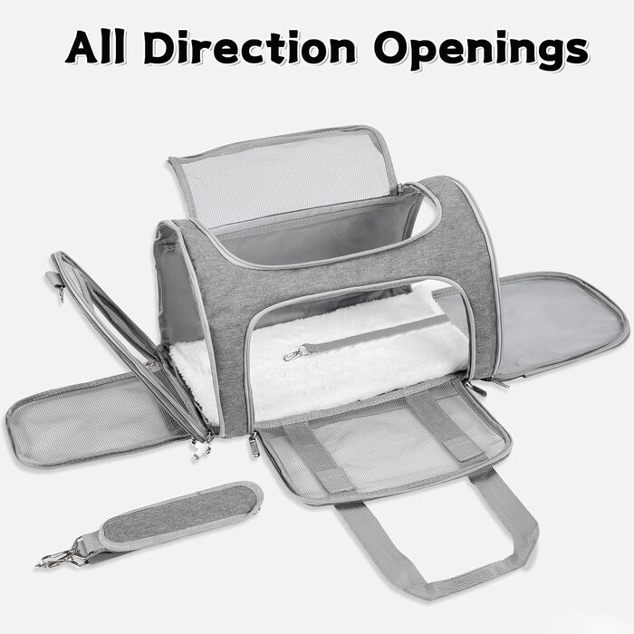 Транспортна сумка для котів/собак/домашніх тварин, складна, сірого кольору, для великих котів/маленьких собак, з плечовим ременем та знімною підстилкою, сітка, до 7,3 кг, розмір M (43x28x28 см)