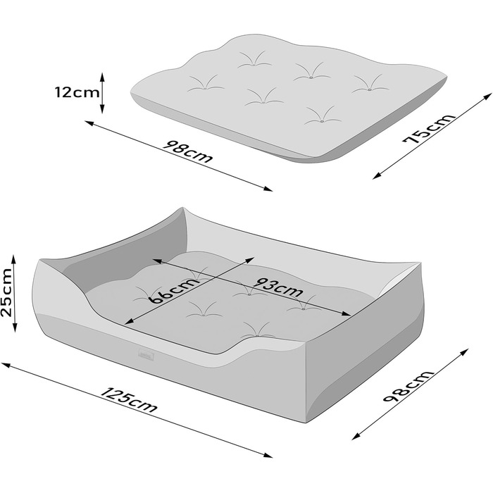 Ліжко для собак - подушка для великих собак, кошик для собак, легко миється, підняті бортики, XXL, 125x98 см, Коричневий