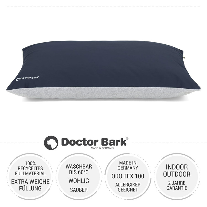 М'яке ліжко для собак великих порід Doctor Bark GreenLabel, зелене, знімний чохол, розмір M, колір: кобальт