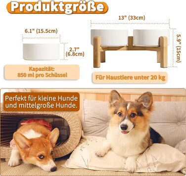 Набір мисок для собак, підняті миски, кераміка, протиковзкий стійкий, 2 шт., 850 мл, білий