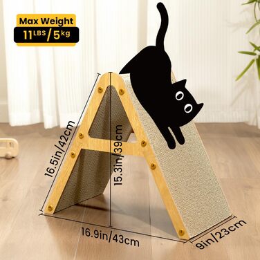 Котячий когтетоп з коробкою та 4 змінними шарами когтешорсткого матеріалу - великі когтетопи з міцного гофрокартону, двосторонні когтешорстки з наклейками DIY - місце для відпочинку котів у квартирі, захист меблів (великий, у формі трикутника)