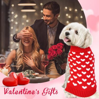 Вовняний пуловер для собак на День святого Валентина з червоним серцем (малий)