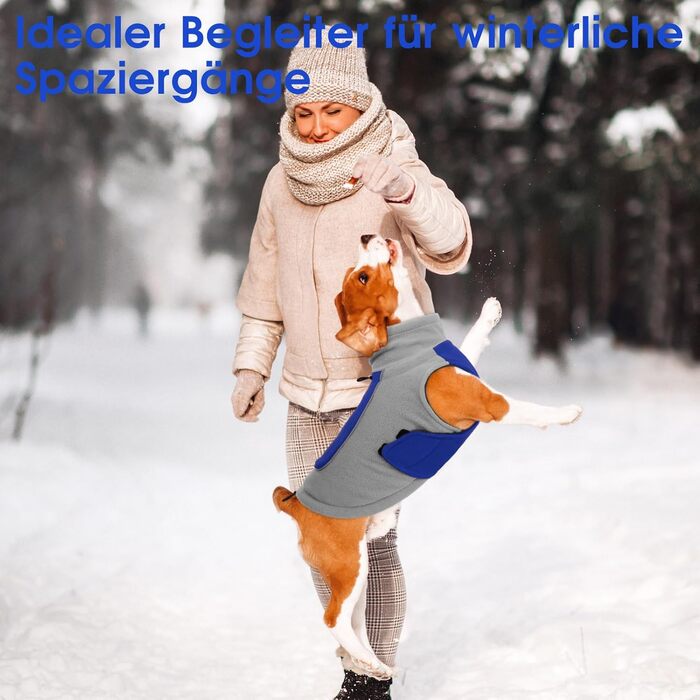 Теплий флісовий пуловер для собак - зимовий пуловер з подвійним шаром, розмір L, обхват грудей 48 см, обхват шиї 33 см, блакитний