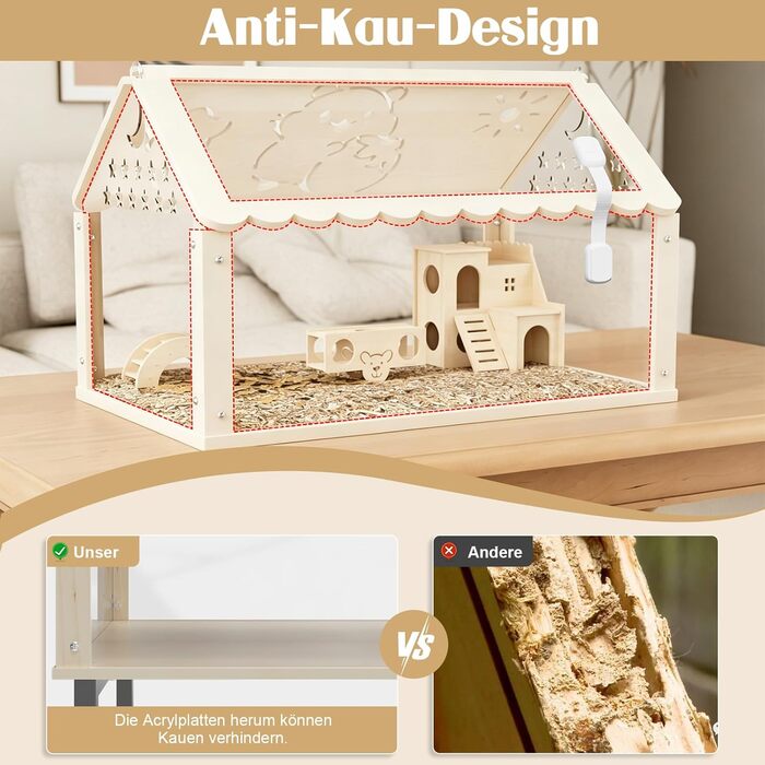 Клітка для хом'яків та дрібних тварин Acryl Hamster Käfig 60x30x40 см з драбинкою, тунелем та міні-будиночком