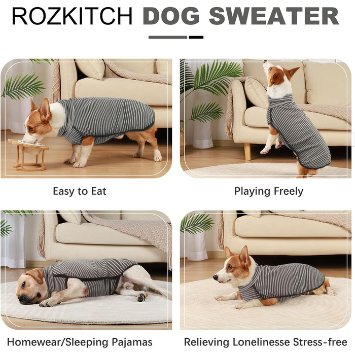 Зимовий одяг для собак ROZKITCH: теплий пуловер/комбінезон, захист від вітру, для маленьких, середніх та великих собак, сіро-білі смуги, 2XL (довжина спини: 22-25 дюймів)