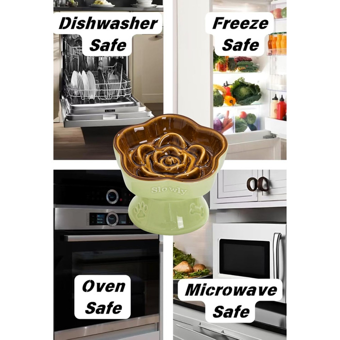 Миска для повільного годування домашніх тварин, керамічна, піднята та нахилена, для котів та маленьких собак, запобігає блювоті та удушенню (Рожева)