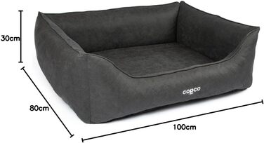 Крісло-лежанка для собак CopcoPet Hugo з велюрової екошкіри, чорне, L/XL, 100 x 80 см – Нековзне, легке в догляді, миється, стійке до деформації – Для середніх собак, зручне ліжко для собак та місце для сну 100 x 80 см, чорне