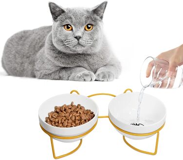 Підвищений годівниця для котів XIKAYA, нахилений на 15°, подвійний, зменшує навантаження на шийні хребти, запобігає розливанню, для котів та кошечок