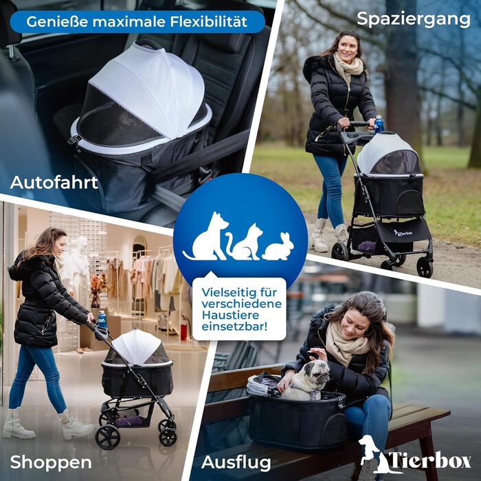 Tierbox Будь-куди: візок для собак до 10 кг, складний, для маленьких собак та котів, рожевий