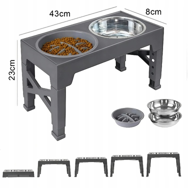 Подвійна металева миска для собак на регульованій підставці 2в1 (захист від розбризкування)