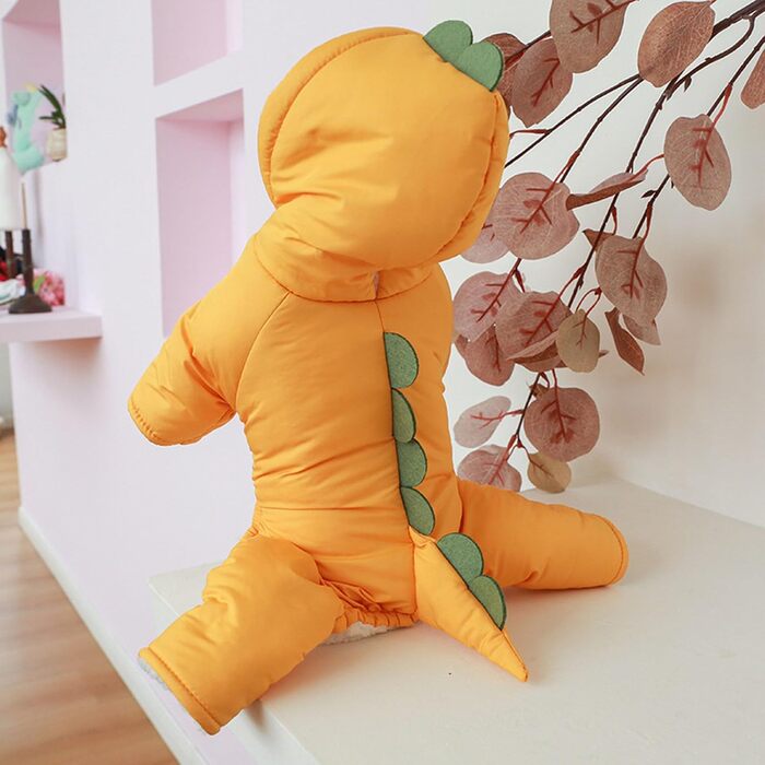 Зелений теплий костюм-перевдягання для собак у вигляді динозавра, XS