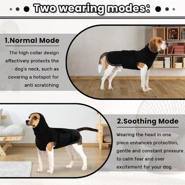 Пуловер з капюшоном для собак IDOMIK, чорний, розмір M, для захисту від шуму та тривоги (обхват грудей 45-54 см)