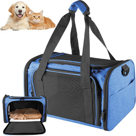 Транспортна сумка для кота та собаки: складана сумка-переноска для кота та собаки, дихаюча переноска з плечовим ременем для автомобіля, літака та подорожей, 40x25x25 см (блакитна)